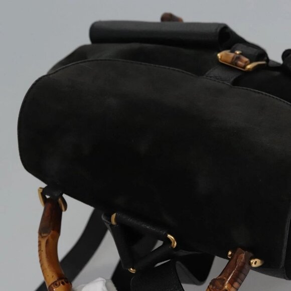 GUCCI Bamboo Backpack Suede Leather Black Gold main image 9